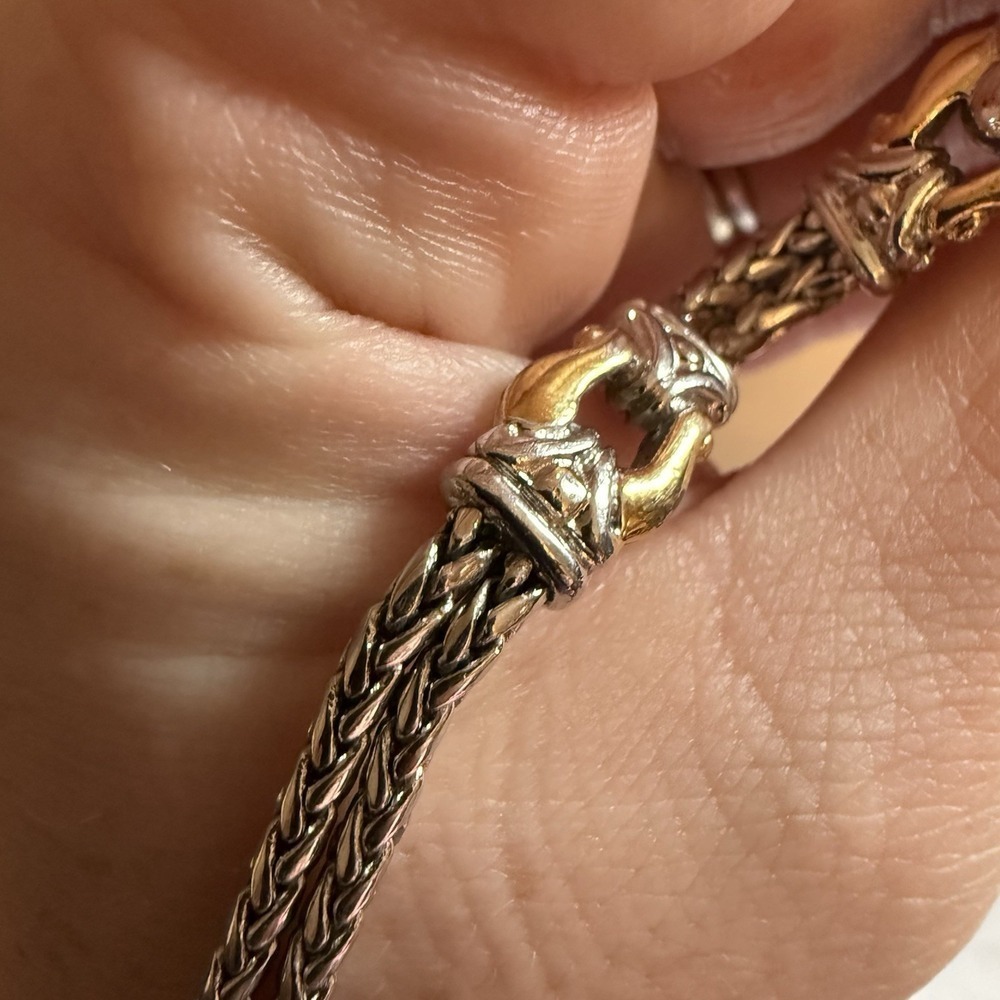 John Mederios Two Tone 2 Strand Locking Bracelet Rhodium Silver And Gold Plated - Picture 6 of 12